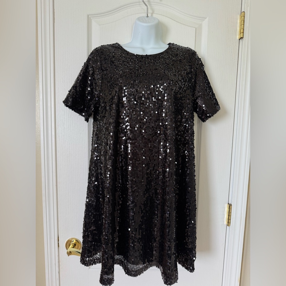 NWT Avara Sugarlips Casey Black Sequin Shift Dress Small Party Cocktail Holiday